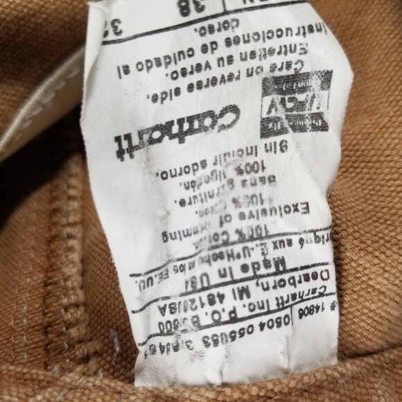 Carhartt USA R01 BRN Duck Bib Overalls Double Knee Unlined 38 x32 Distressed - Picture 14 of 15